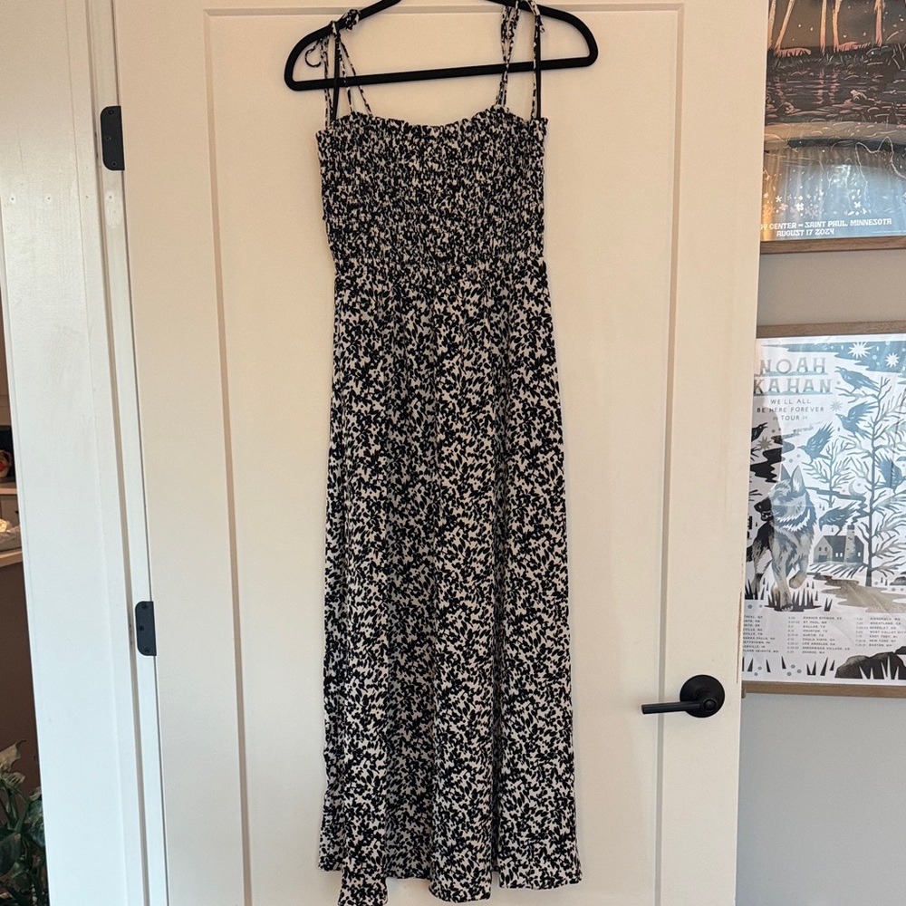 NWOT Madewell tie strap midi dress in black and white floral - size 0